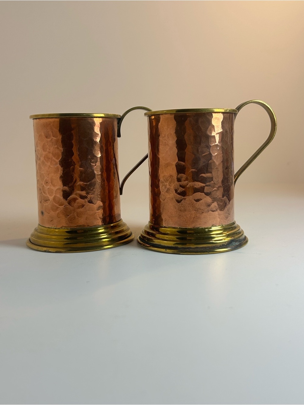 Vintage Mid Century Hammered Copper and Brass Mugs - Set of 2 (made in Mexico)